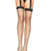 Leg Avenue Black Fence Net Stockings With Lace Garter Belt> Halloween Hosiery