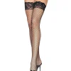 Leg Avenue Black Fishnet Thigh High Stockings With Lace Top> Halloween Hosiery