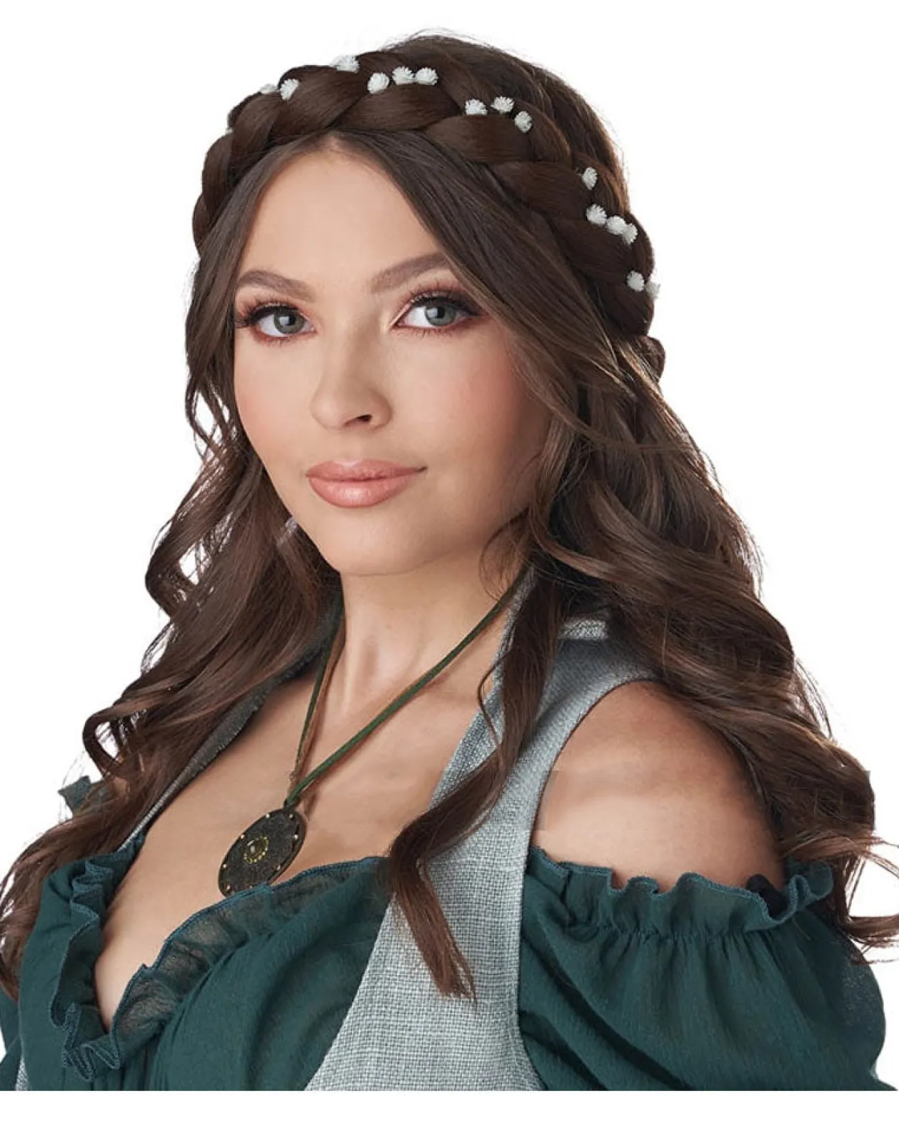 California Costumes Brunette Halo Braid With Flowers> Halloween Wigs
