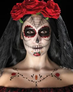 Smiffys Day Of The Dead Face Tattoo Transfers Kit Black And Red></noscript> Halloween Accessories