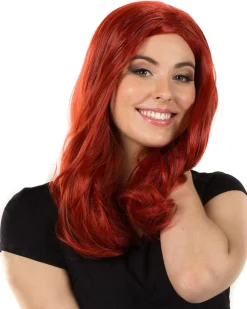 * Glamour Deluxe Deep Red Long Wavy Wig><noscript><img width=