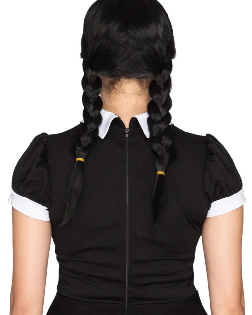 * Gothic Girl Deluxe Plaited Black Wig> Halloween Accessories